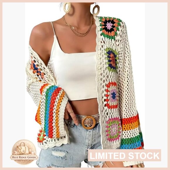 Sweaters - Crochet Cardigan Boho Loose Fit Open Front Sweater Recycled Material